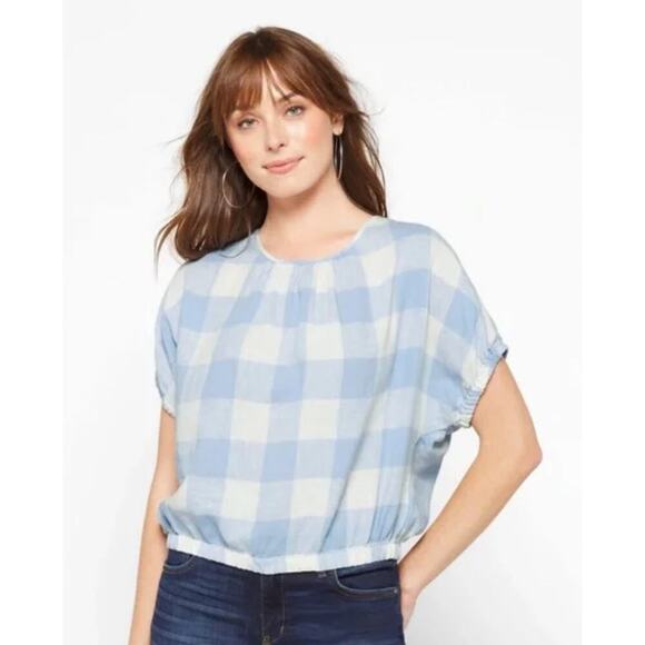 Madewell Linen-Blend Michele Bubble Top in Gingham Check - Picture 1 of 7